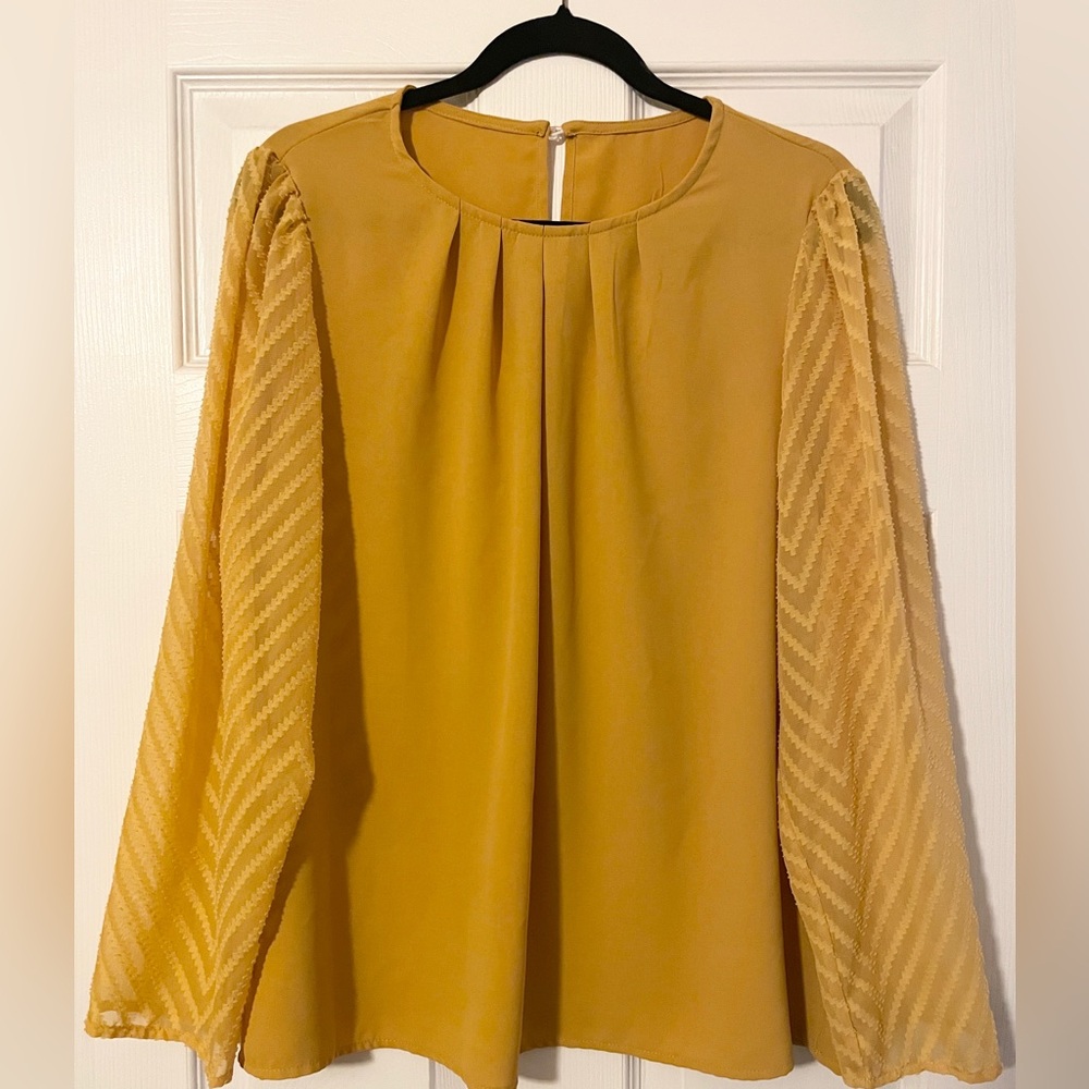 Elegant Mustard Blouse with Sheer Sleeves